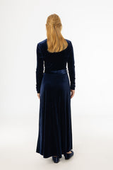 Navy Ruched Velour Maxi Dress