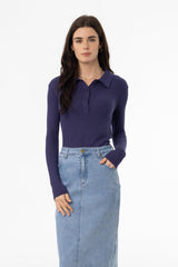 Navy Ribbed Polo T-Shirt