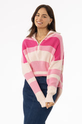 Pink Multi Stripe Collar Sweater