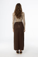 Brown Scalloped Edge Maxi Skirt