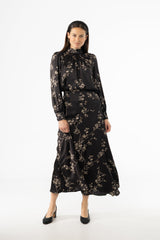 Black & Beige Asymmetrical Flare Skirt