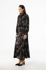 Black & Beige Asymmetrical Flare Skirt