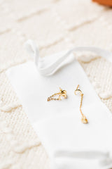 Sterling Silver / Yellow Gold plated Moon chain earrings | Moon stud earrings | Plain moon earrings | short chain earrings |