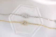 Sterling Silver / 14kt Gold plated marquise cubic zirconia eye bracelet | subtle evil eye | marquise gemstone bracelet | stackable bracelet
