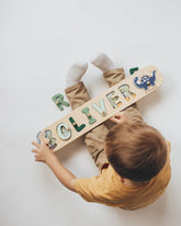 Kid Name Puzzle Baby Boy Gift, Toddler Toys, Wooden Toys, 1st Birthday Gift, Dinosaur Theme, Personalized Baby Gift, Gift for 2 Year Old Boy