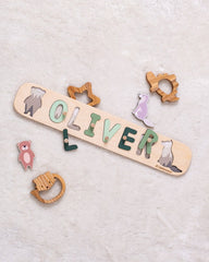 Baby Name Puzzle, Wooden Puzzle With Pegs, Personalized First Birthday Gifts for Kids, Woodland Nursery, Montessori Toys for Toddler, Child