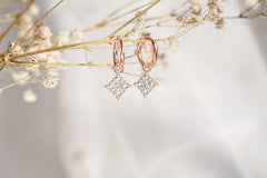 Silver / Rose Gold / Yellow Gold removable charm huggie earring | filigree huggies | vintage inspired jewelry huggies | two toned huggies |