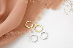 Sterling Silver Hexagon hoops - gold hexagon huggies - geometric huggies - gifts for her - everyday earrings - unique huggies - plain huggie