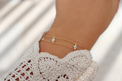 Silver double chain bracelet - gold everyday bracelet - dainty wedding jewelry - cluster bracelet - unique bracelet - 2 chain bracelet