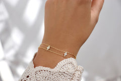 Silver double chain bracelet - gold everyday bracelet - dainty wedding jewelry - cluster bracelet - unique bracelet - 2 chain bracelet