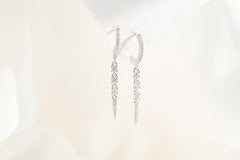 Huggies with charm - spike dangle huggies - silver charm huggies - edgy dainty earrings - gold dagger earrings - pave spike drop earrings