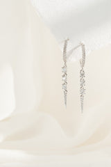 Huggies with charm - spike dangle huggies - silver charm huggies - edgy dainty earrings - gold dagger earrings - pave spike drop earrings