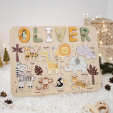 Jungle Puzzle Board, Gift for Kids, Toddlers Unique Gift, Personalized Baby Gift, Personalized Safari Puzzle Board, Montessori Toys