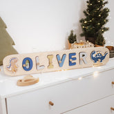 Baby Boy Name Puzzle, Personalized Gift for Baby, Dinosaur Theme Nursery, Kids Montessori Toys, Wooden Toys for Toddler, 1st Birthday Gift