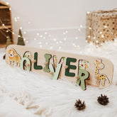 Safari Animals Name Puzzle for Toddler Girl, Montessori Toys, Wooden Toys, Personalized Baby Gift, 1st Birthday Gift, Jungle Baby Shower