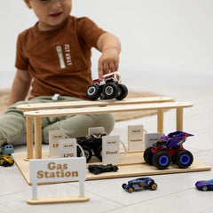 Toddler Boy Wooden Toy Car Garage, Toy Cars with Toy Car Wash, Toy Parking Garage Car Ramp, Baby Toy Garage with Gas Station, Birthday Gift