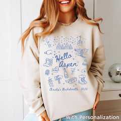 Personalized Aspen Sweatshirt Apres Ski Sweatshirt Ski Bachelorette Girls Ski Trip Apres Ski Sweater Custom Location Winter Bachelorette