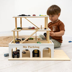 Toy Car Parking Garage, Personalized Toys for Boys, Montessori Toy Car Storage, Toy Garage Car Ramp, Toddler Birthday Gift, ChildUniverse