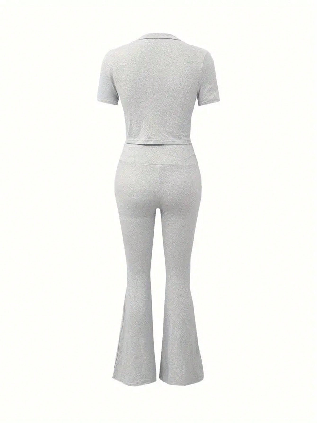 INAWLY 2pcs/Set Women Casual Round Neck Short Sleeve Top And Long Pants Set