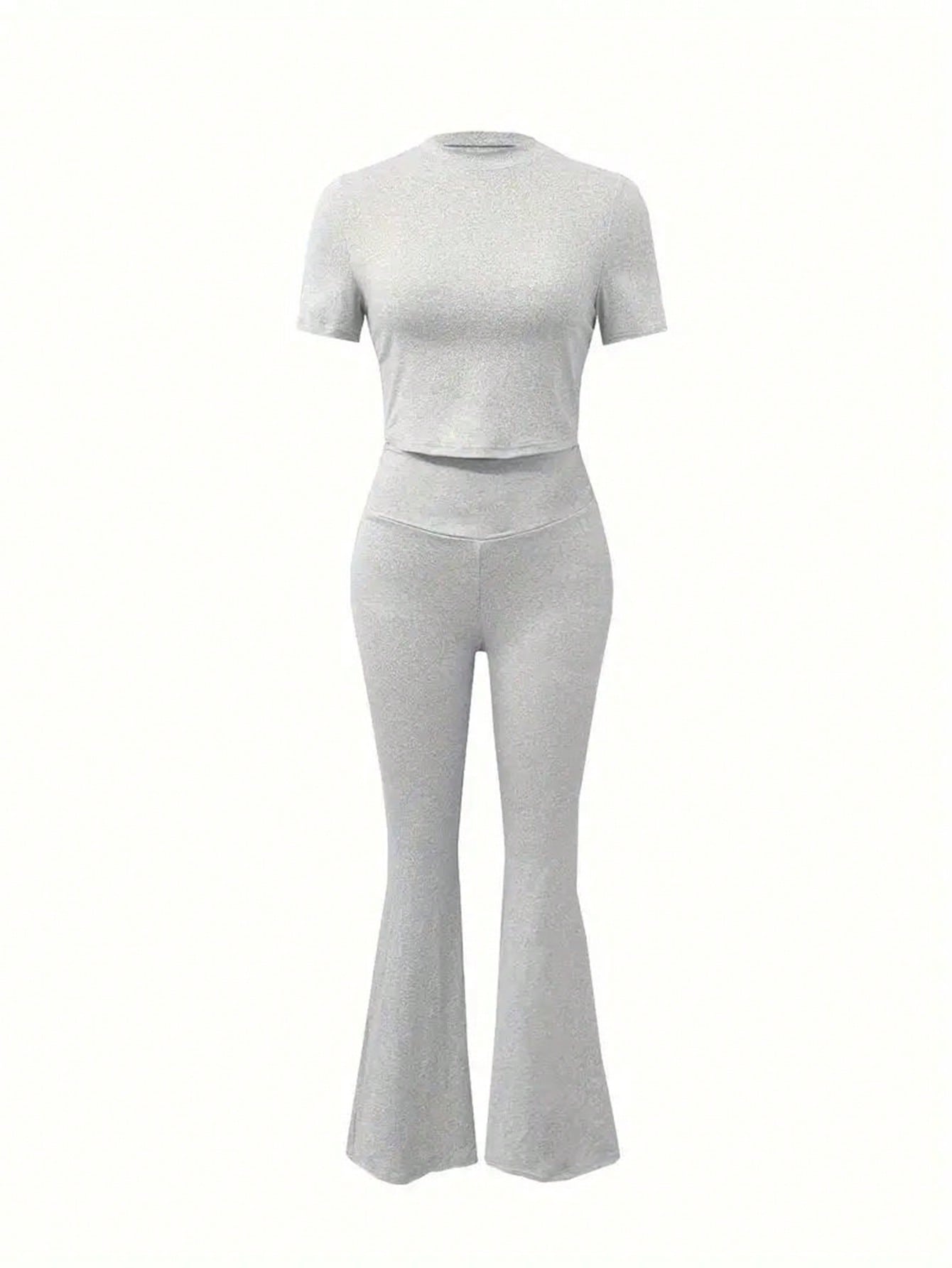 INAWLY 2pcs/Set Women Casual Round Neck Short Sleeve Top And Long Pants Set