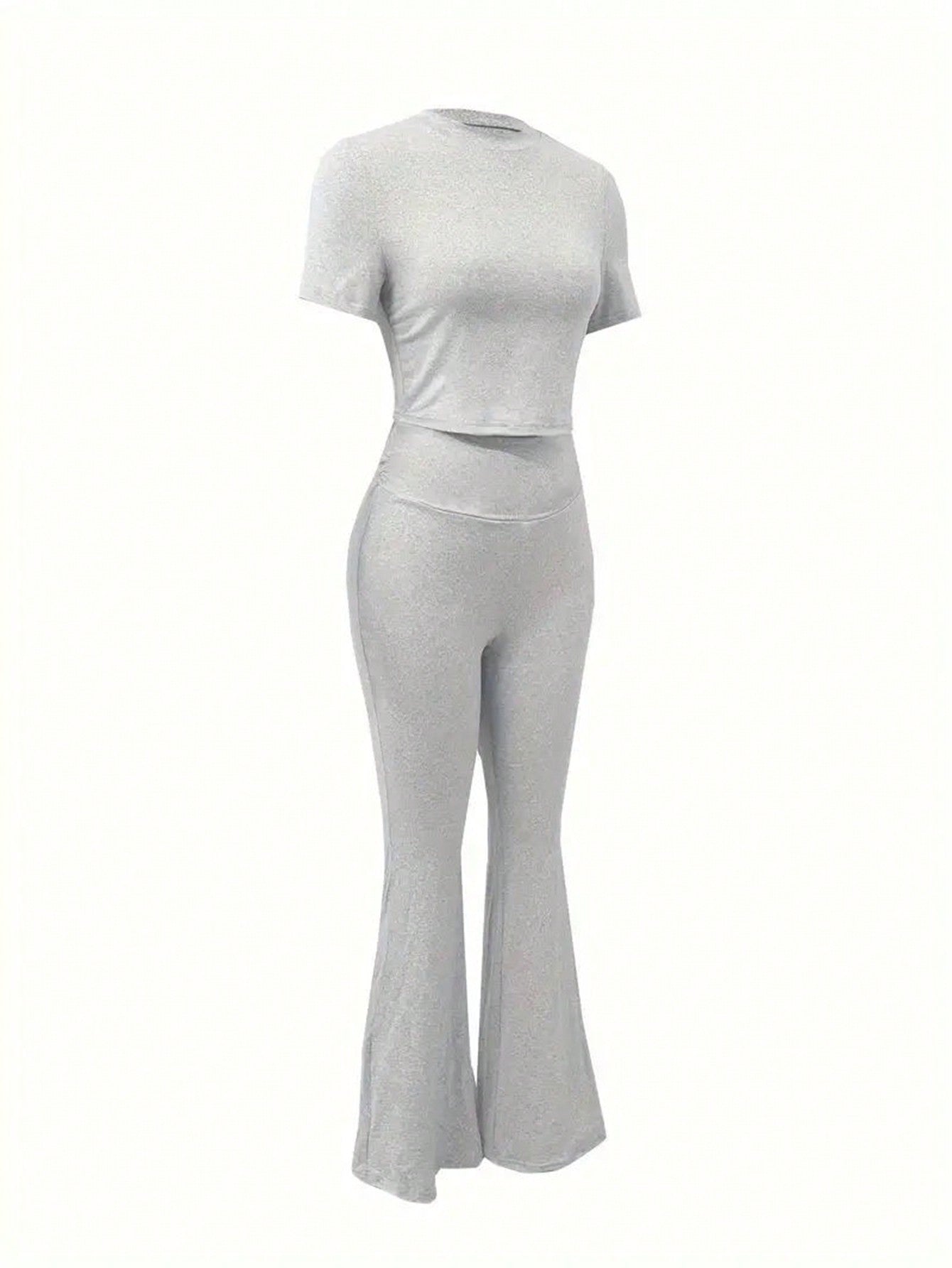 INAWLY 2pcs/Set Women Casual Round Neck Short Sleeve Top And Long Pants Set