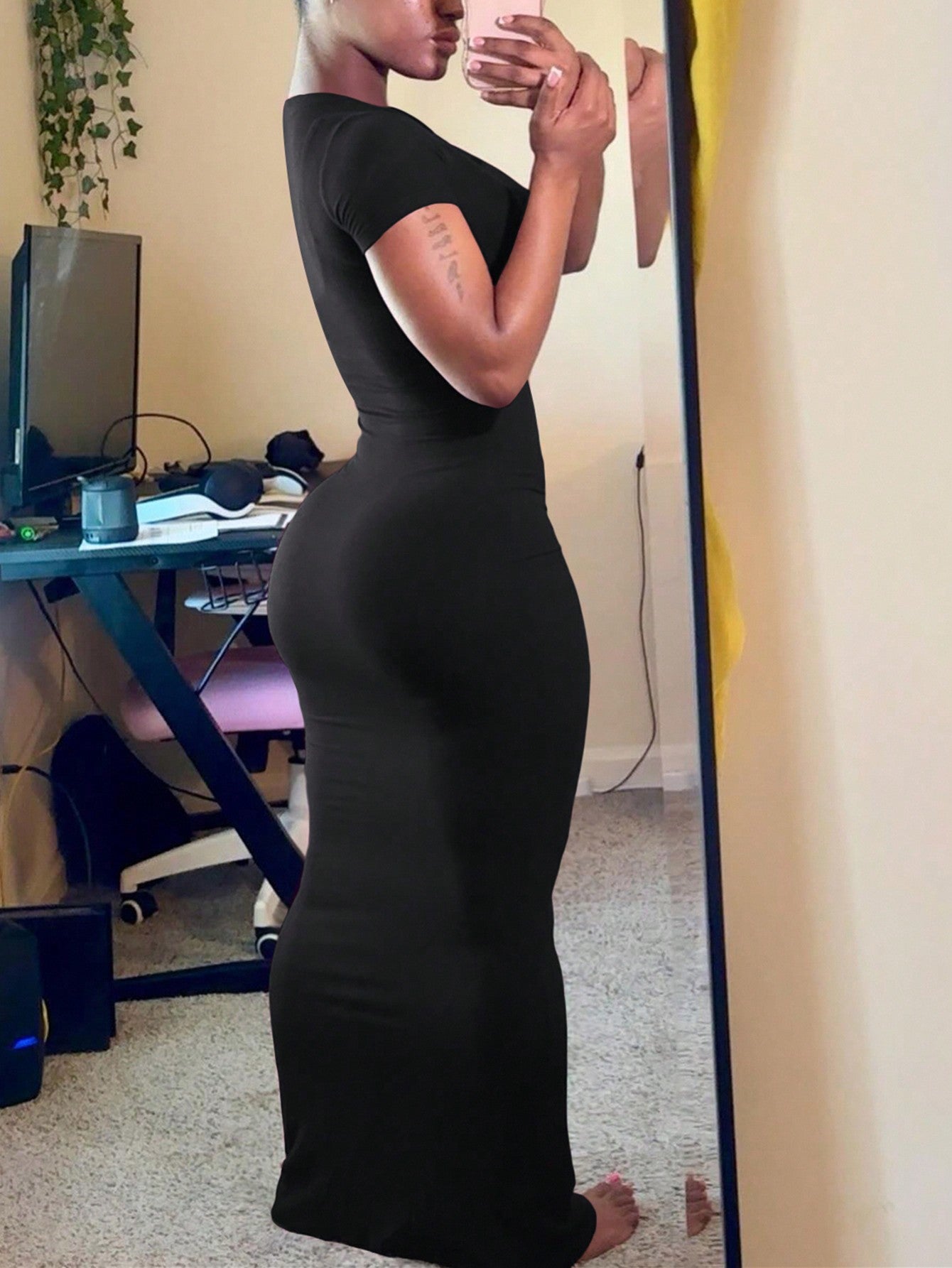 SHEIN Women's Fashion Solid Color Short Sleeve Summer Dress