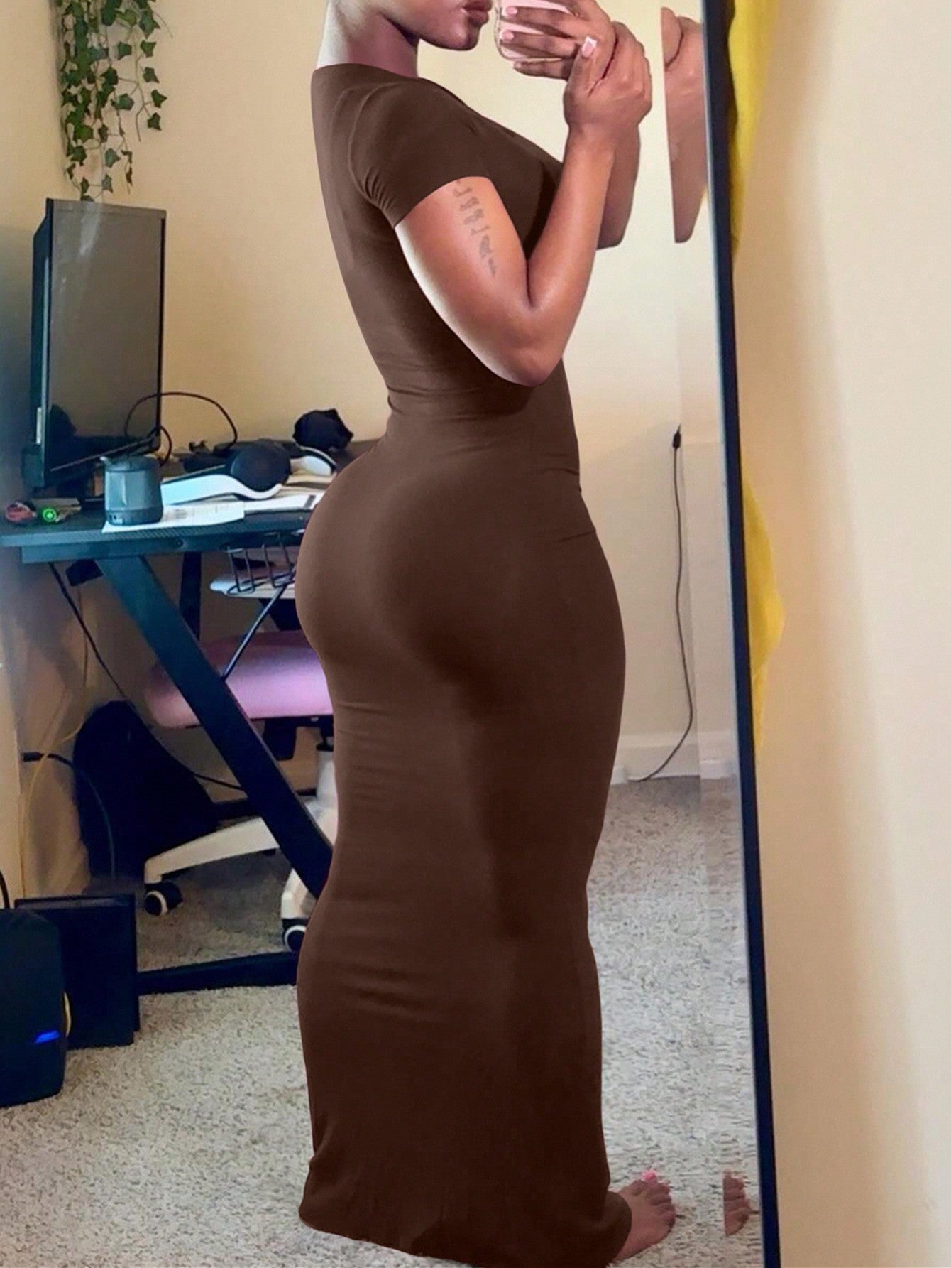 SHEIN Women's Fashion Solid Color Short Sleeve Summer Dress