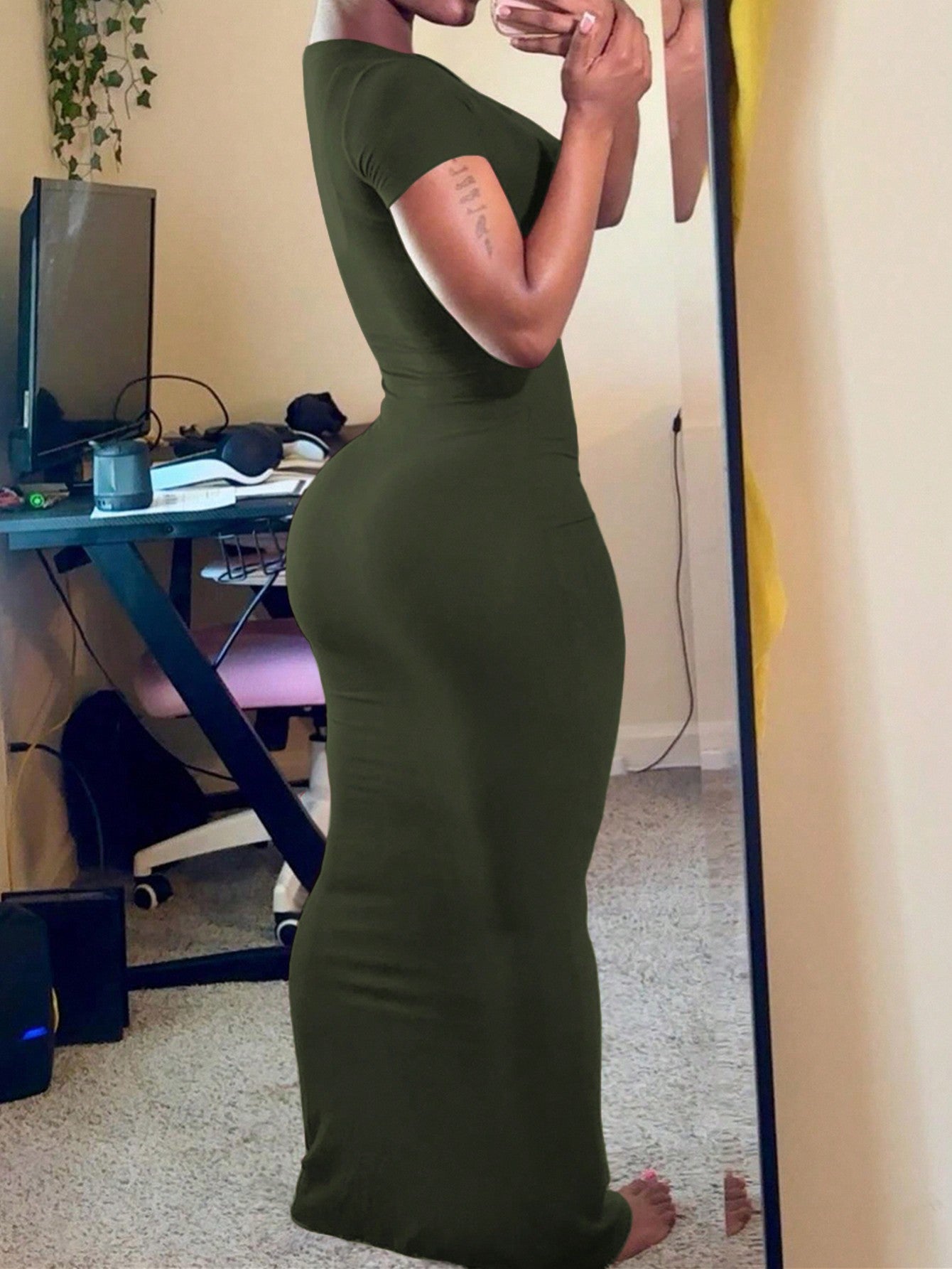 SHEIN Women's Fashion Solid Color Short Sleeve Summer Dress