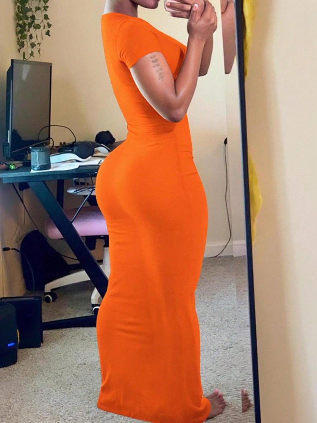 SHEIN Women's Fashion Solid Color Short Sleeve Summer Dress