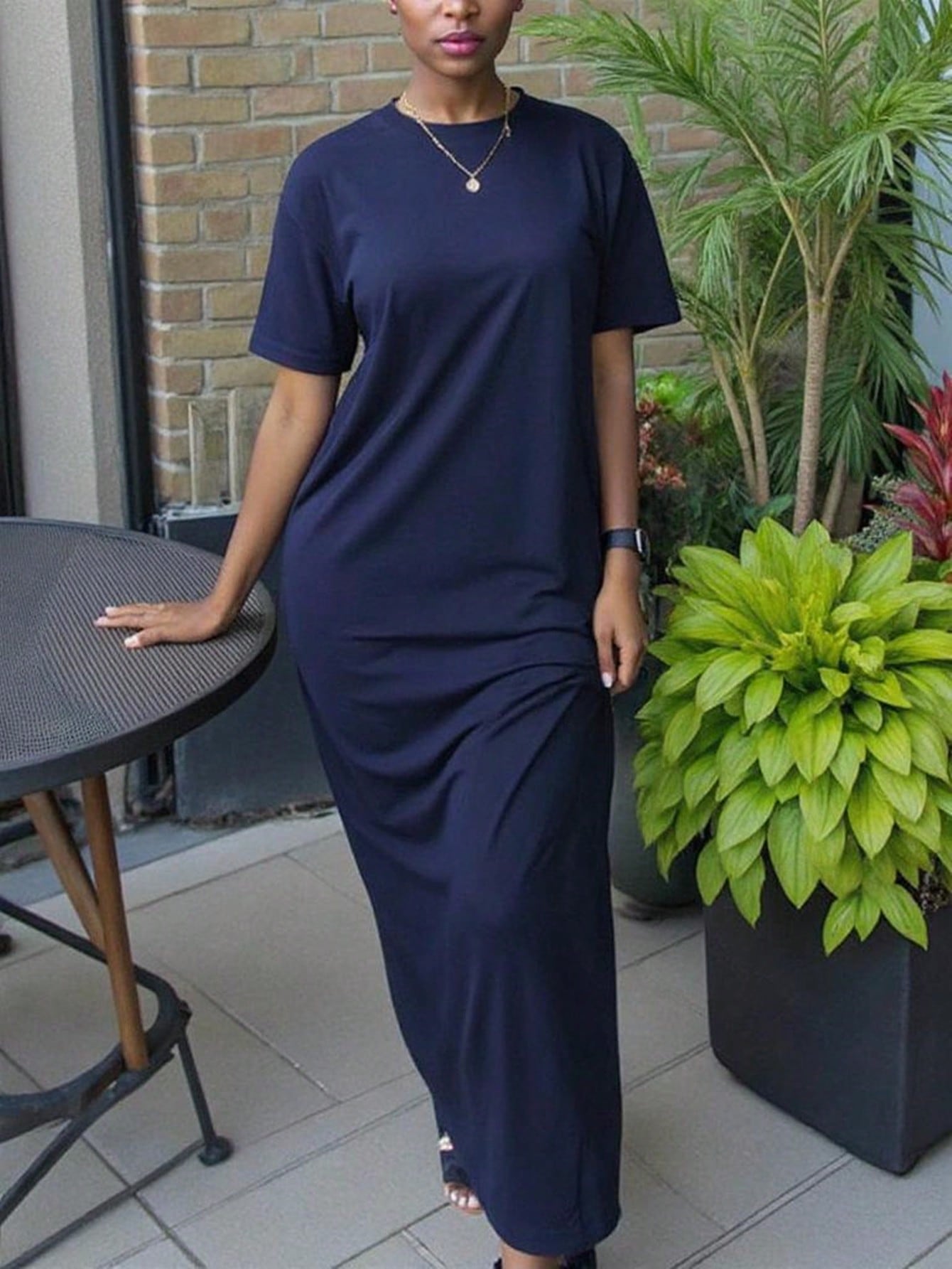 SHEIN Women's Fashion Solid Color Short Sleeve Summer Dress