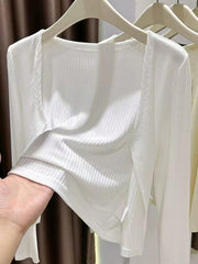 INAWLY Women's Fashionable Casual Solid Color Romantic Minimalist Cardigan