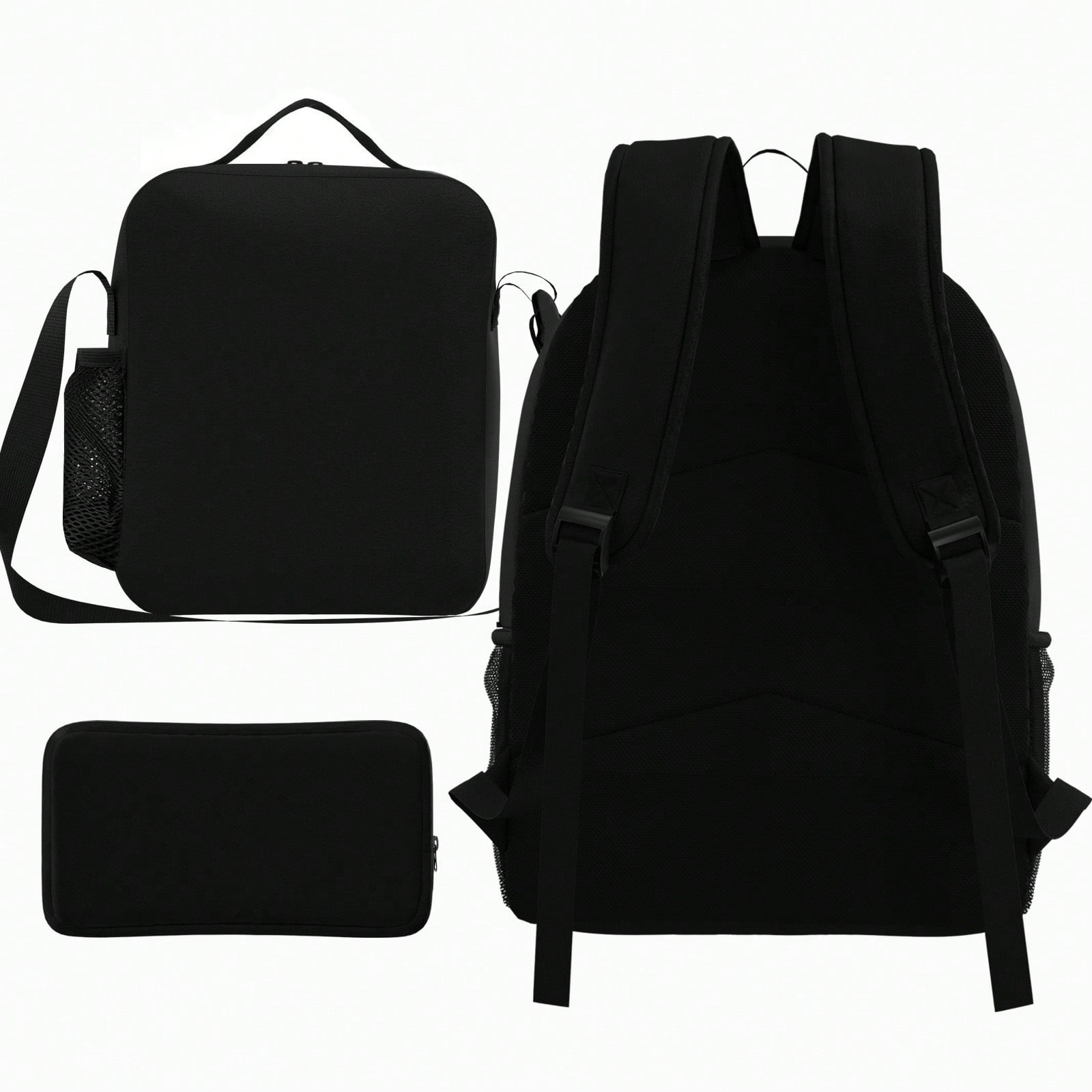 1 Set 3D Pink And Black Butterflies Backpack, Lunch Bag &Amp;   Pencil Case Combo - Casual Large Capacity, Adjustable Shoulder Strap, Zipper Closure, Unisex Travel &Amp;   Bag For Office &Amp;   Daily Use, Office Backpack |   Butterfly Print Bag |   Adjus