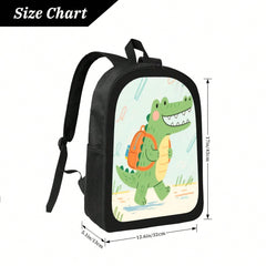 Cute Crocodile Black Backpack- Ideal For Daily Commuting, Durable Polyester Fiber, Casual Style, Zipper Closure, Adjustable