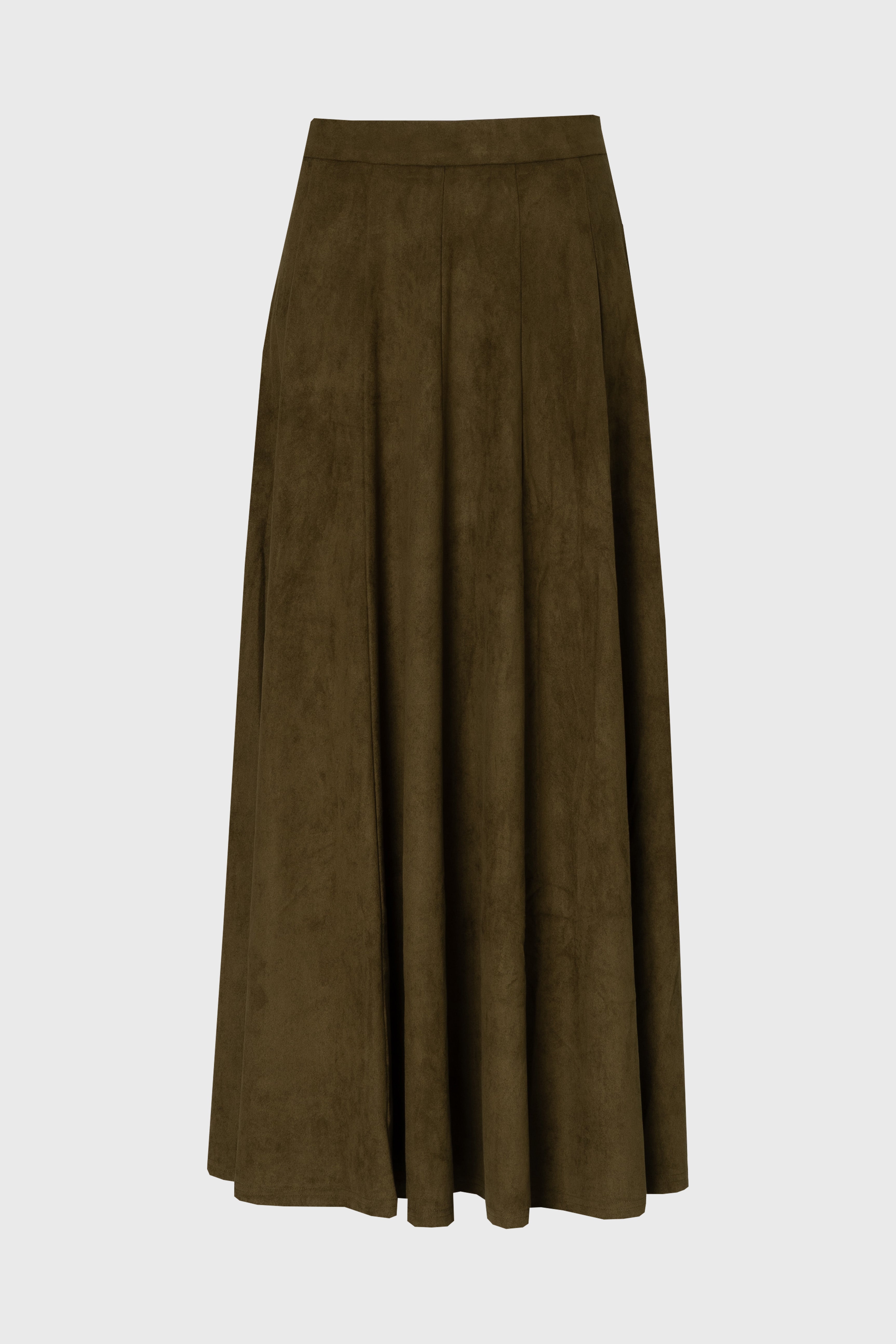 Green Paneled Microsuede Skirt