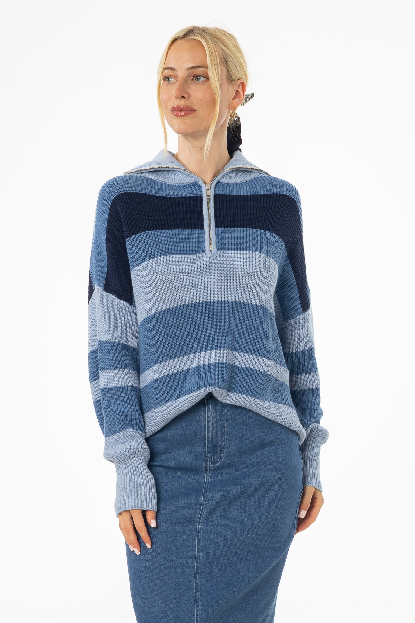Blue Multi Stripe Collar Sweater