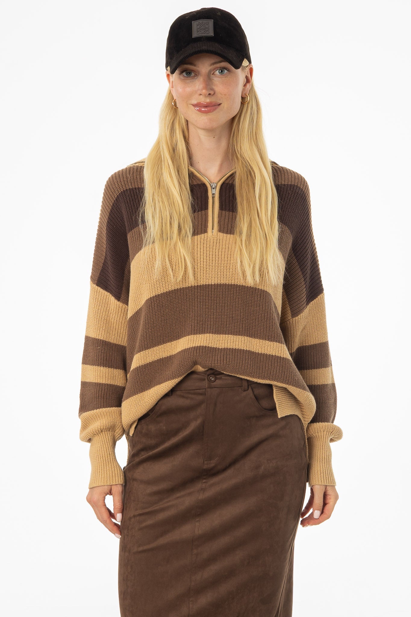 Brown Multi Stripe Collar Sweater