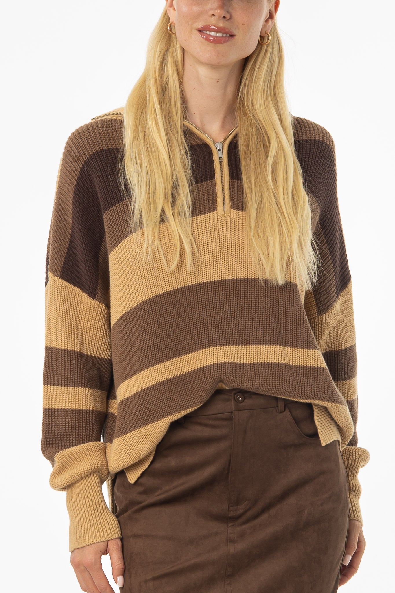 Brown Multi Stripe Collar Sweater