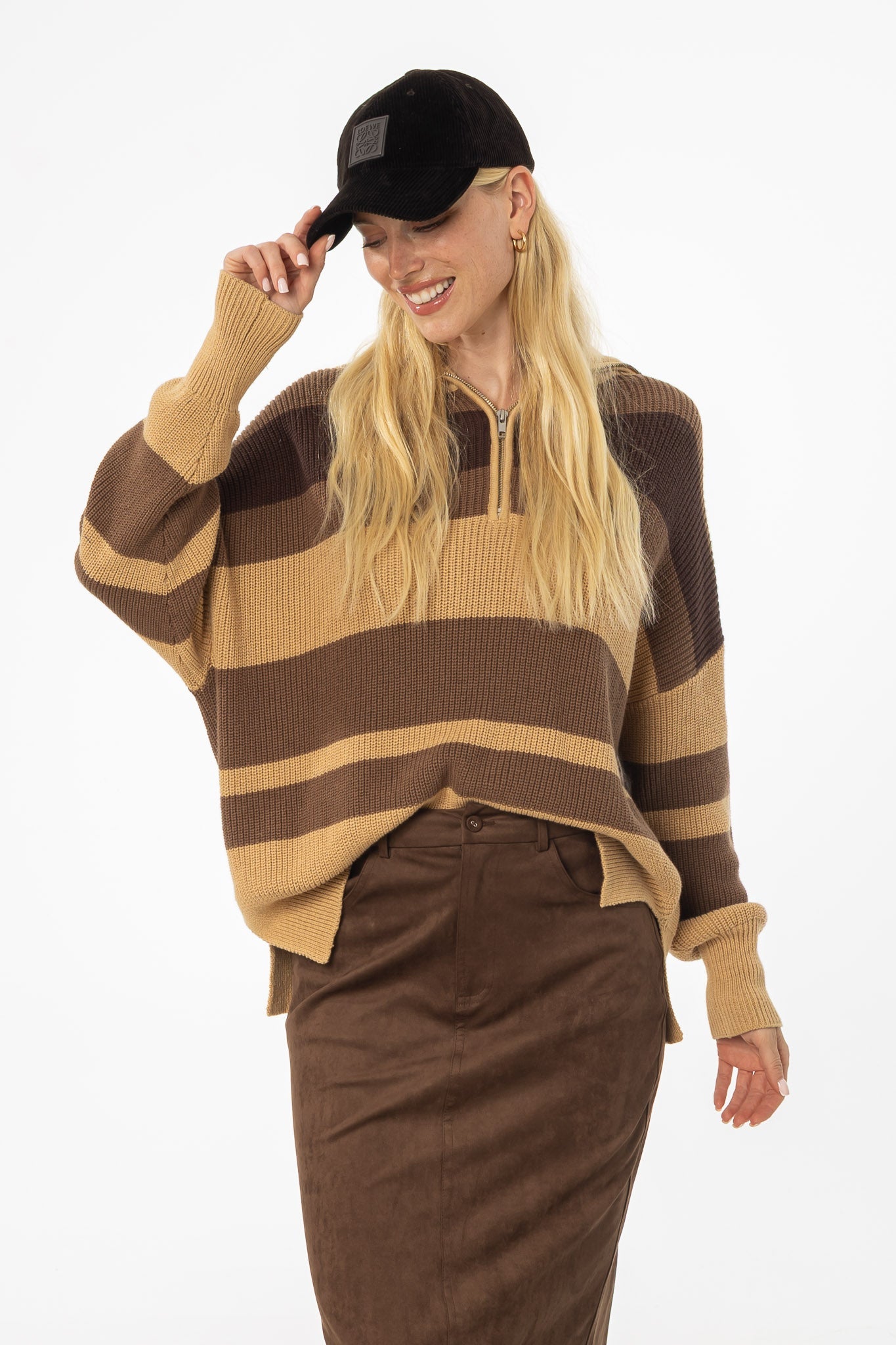 Brown Multi Stripe Collar Sweater