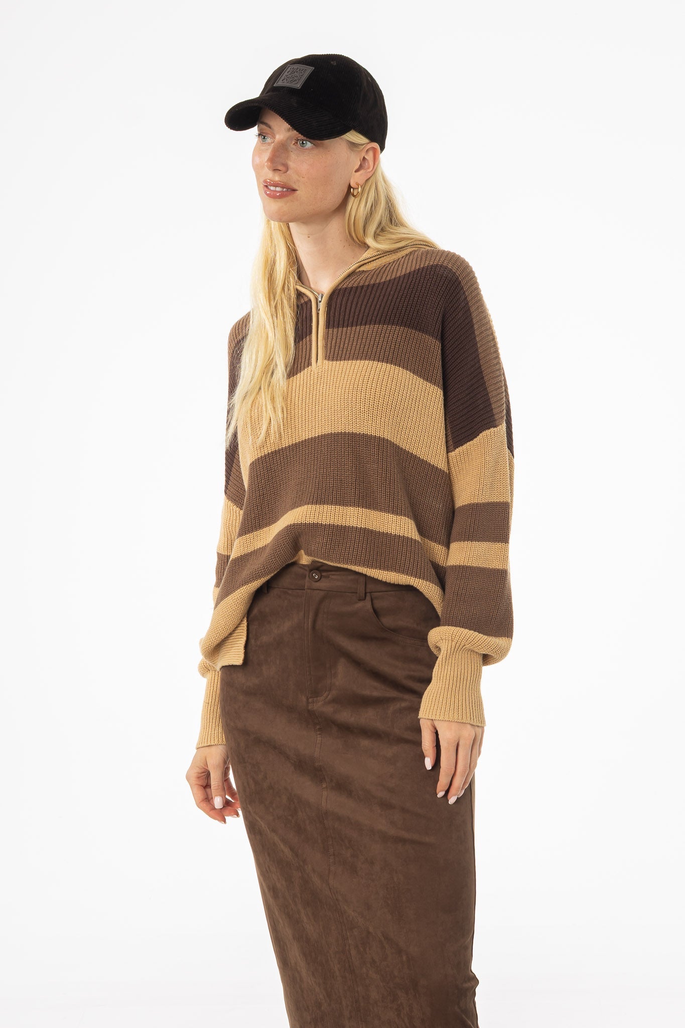 Brown Multi Stripe Collar Sweater