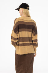 Brown Multi Stripe Collar Sweater