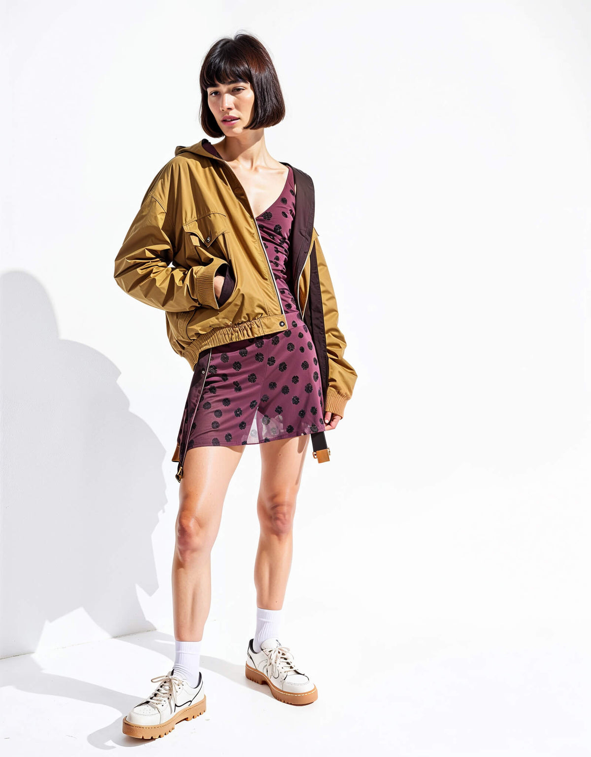 Short Dress with Waffle Texture and Print