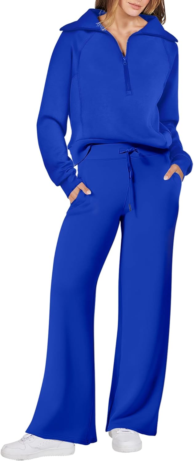 ANRABESS Women 2 Piece Outfits 2025 Fall Fashion Airport Wide Leg Pants Lounge Set Leisure Travel Vacation Clothes Sweatsuits