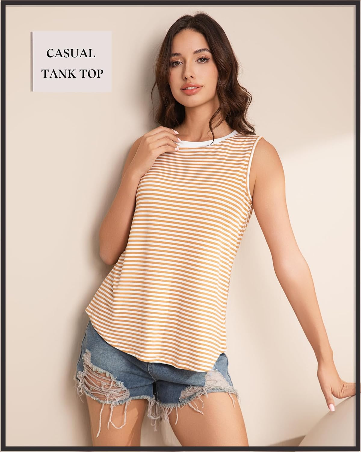 Women's Casual Striped Spring Summer Tank Tops Crew Neck Sleeveless Shirts Loose Basic Trendy Fashion Clothes