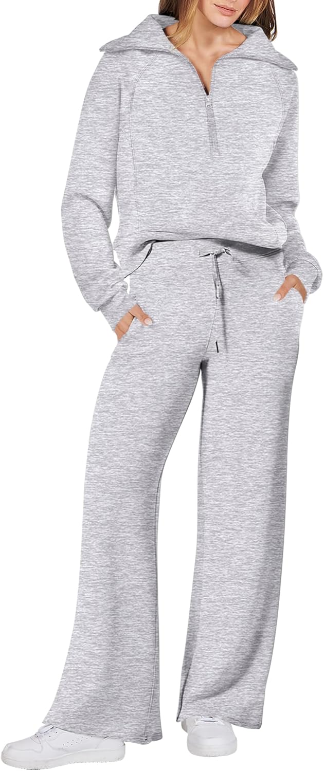 ANRABESS Women 2 Piece Outfits 2025 Fall Fashion Airport Wide Leg Pants Lounge Set Leisure Travel Vacation Clothes Sweatsuits