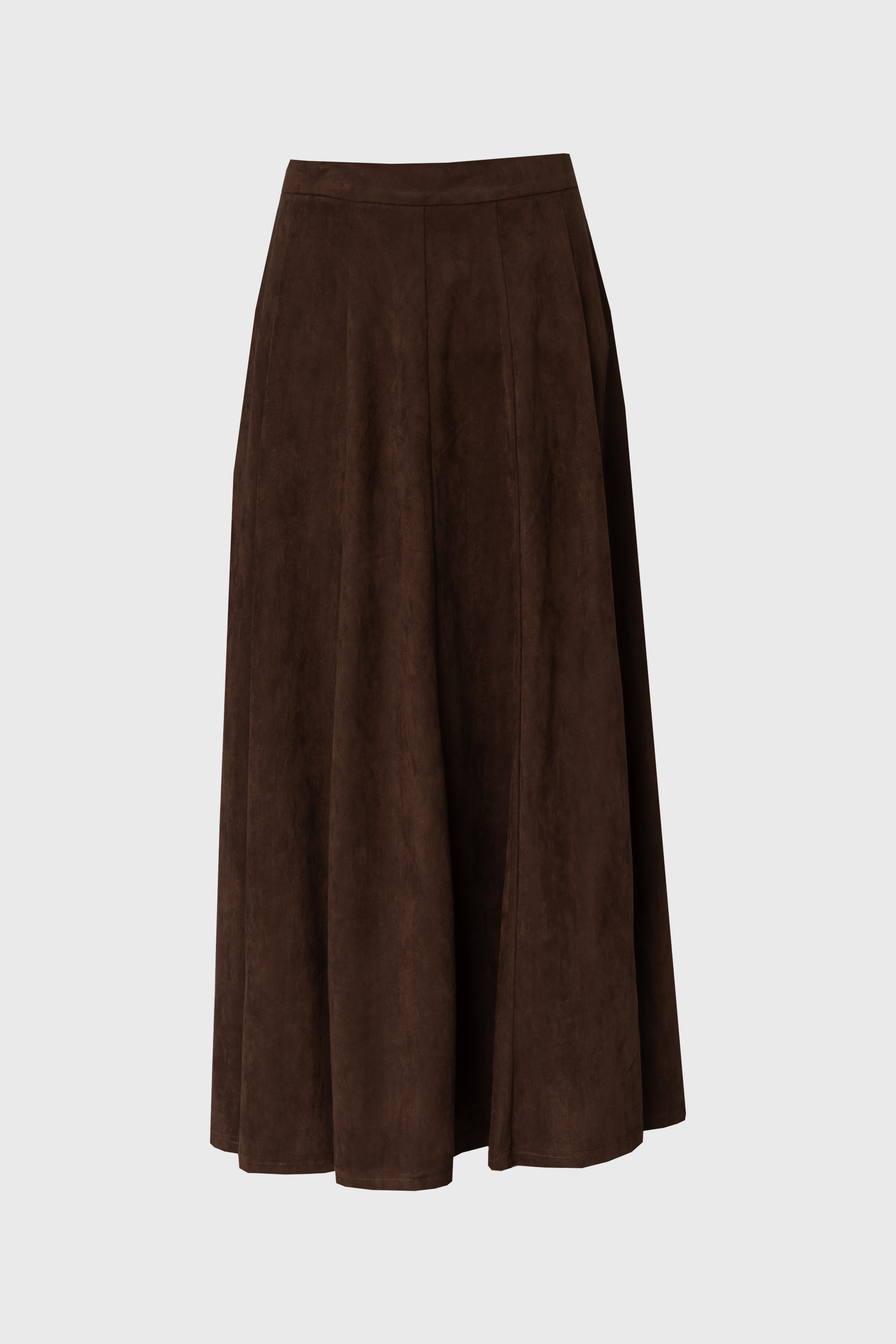 Brown Paneled Microsuede Skirt