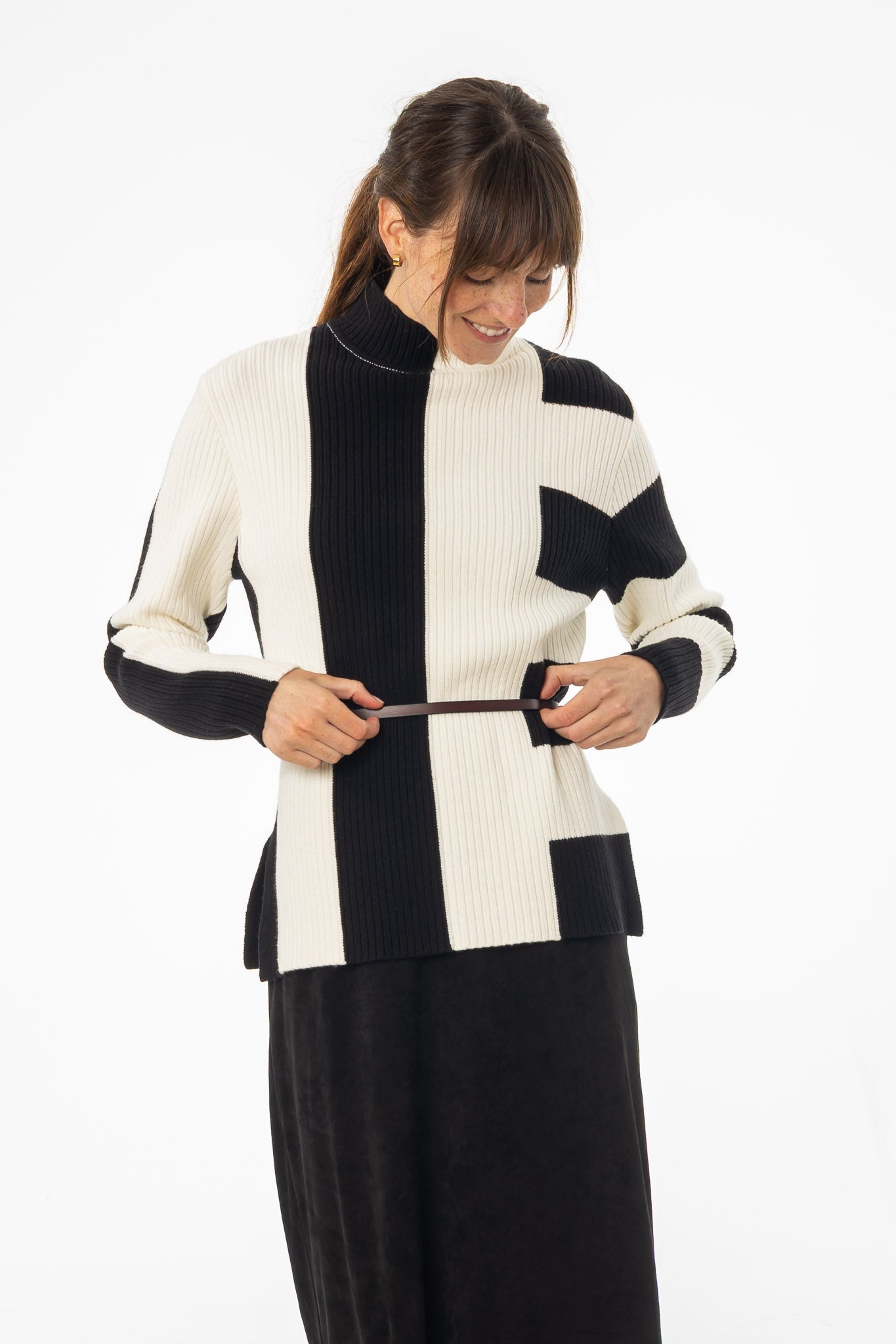 Black & White Knit Turtleneck Sweater