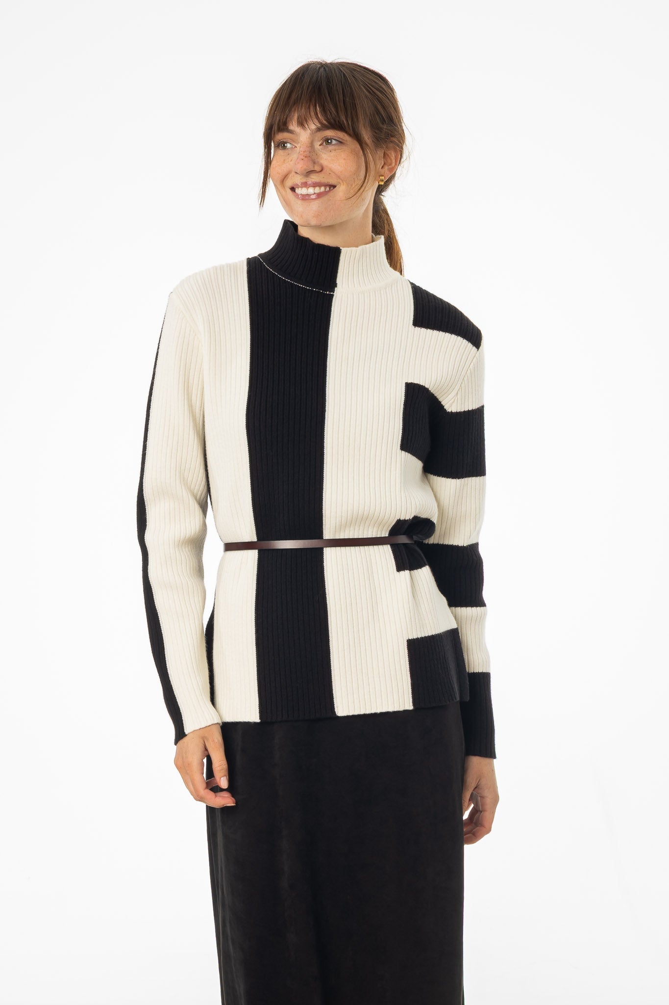 Black & White Knit Turtleneck Sweater