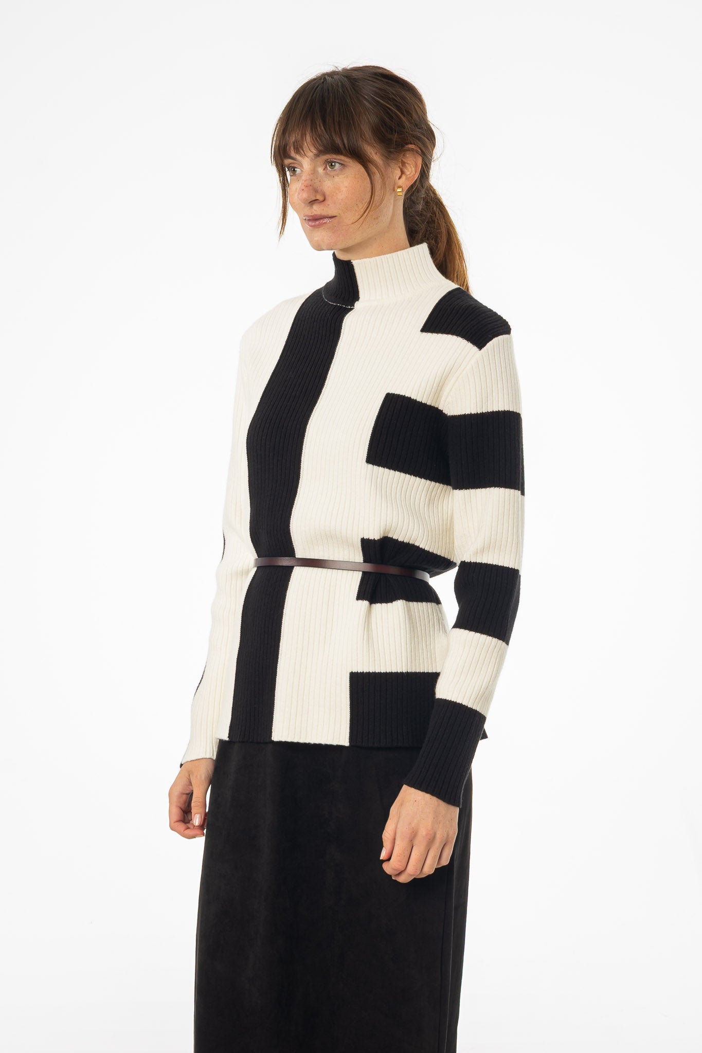 Black & White Knit Turtleneck Sweater
