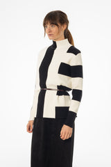 Black & White Knit Turtleneck Sweater