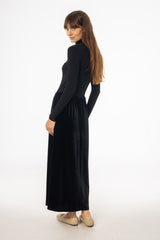 Black Combo Velour Mock Neck Dress